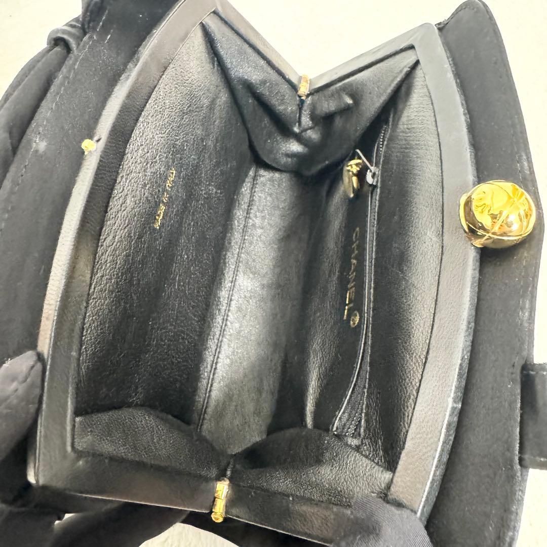 美品】CHANEL シャネル ショルダーバッグ サテン ココマーク リボン 黒 