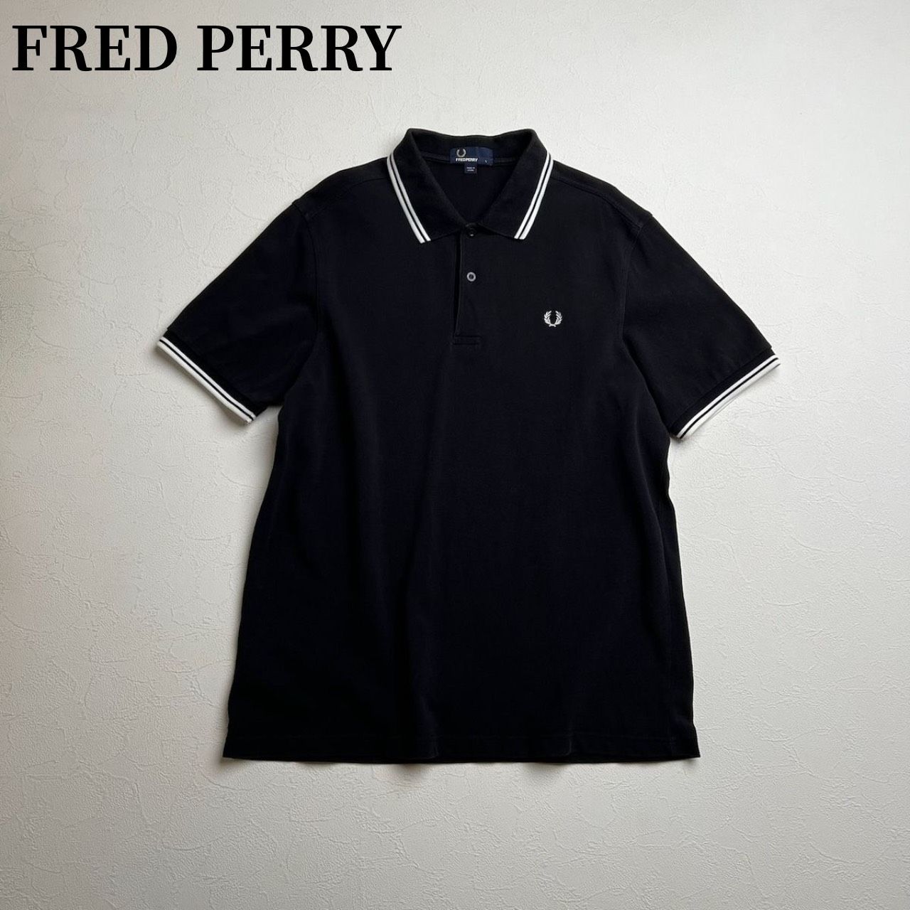FRED PERRY　鹿の子　ティップライン　ポロシャツ　フレッドペリー　ブラック　L 古着