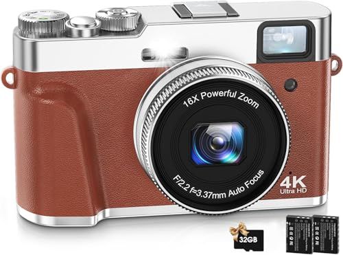 4Kデジタルカメラ オートフォーカス 4800万画素 Vlogカメラ デジカメ 手振れ補正 光学ファインダー モードダイヤル 16倍ズーム LEDライト デジタル一眼レフ コンパクト 32GBカード付属 バッテリー2個付き 子供の日 初心者 20aadd18