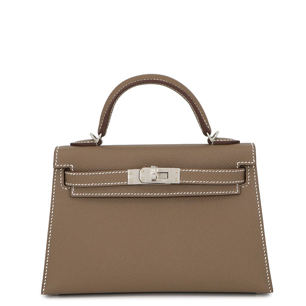 エルメス ハンドバッグ ミニケリー2 外縫い エトゥープ/シルバー金具 エプソン K刻印 HERMES Kelly 2wayバッグ