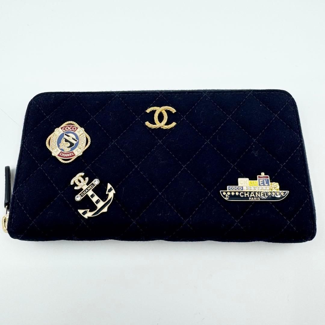 【極美品】CHANEL シャネル 長財布 クルーズコレクション ウール ネイビー