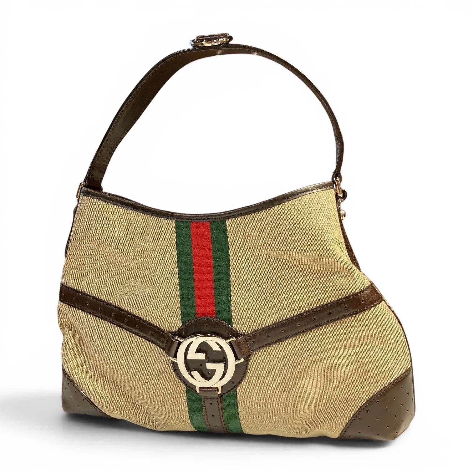 GUCCI グッチ　インターロッキングG シェリーライン ワンショルダーバッグ　ベージュ　キングラム[68]