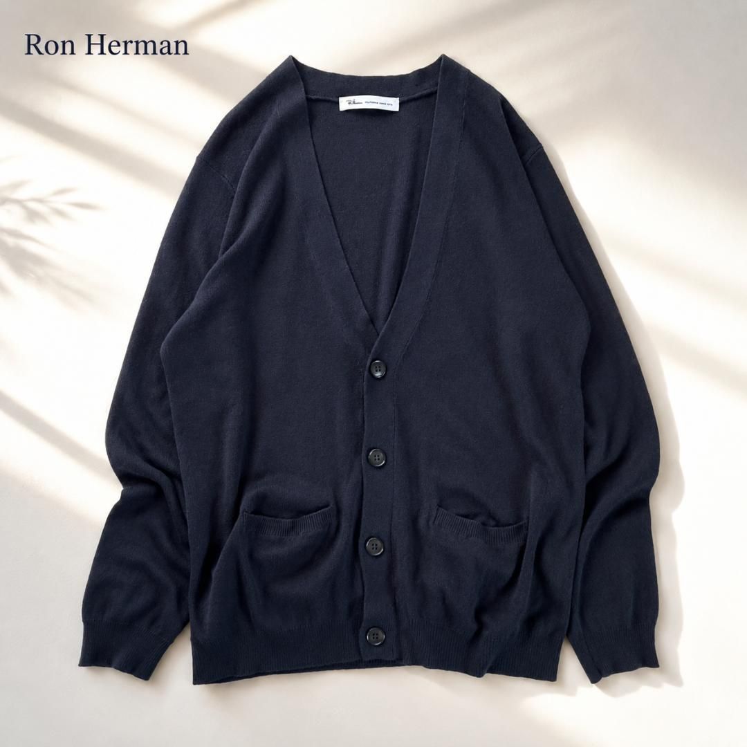Ron Herman ロンハーマン シルク100% カーディガン Vネックカーディガン ニット 長袖 グレー 灰 Sサイズ L相当 絹 羽織り ライトアウター オールシーズン 極美品【D383】