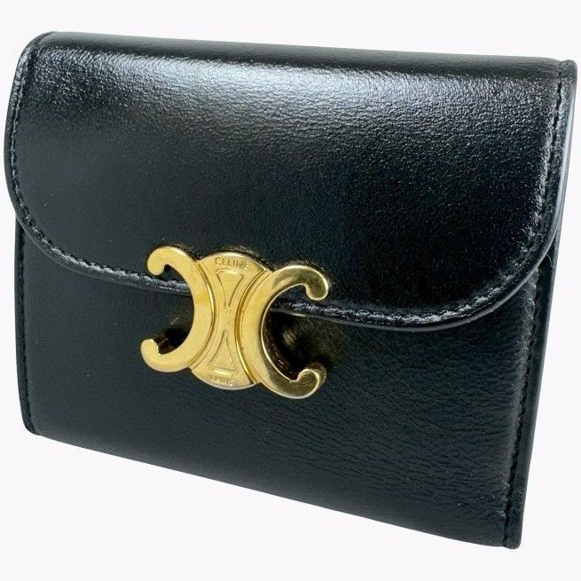 【美品】CELINE セリーヌ トリオンフ スモール 三つ折り 財布 ブラック