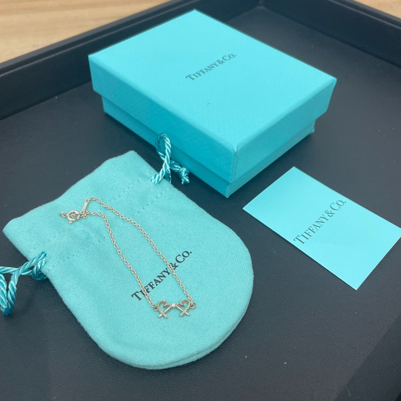 【成】Tiffany & Co. Paloma Picasso ティファニー ダイヤ装飾 パロマピカソ ダブルラビングハート ブレスレット 箱・保存袋付 【6034YO】E30
