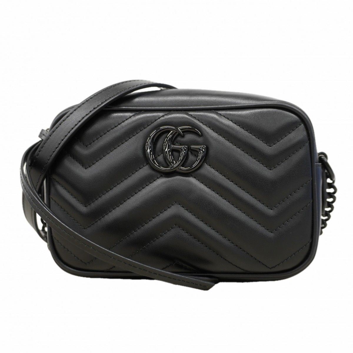 【6ed4455】グッチ ショルダーバッグ GGマーモント 634936 レザー ブラック シルバー金具【中古】レディース