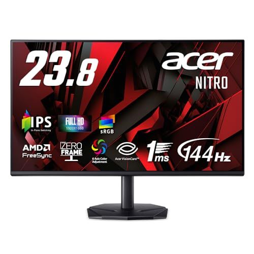Acer 23.8インチ フルHD 144Hz 1ms(VRB) IPS 非光沢 sRGB 99% AMD FreeSync ブラックブースト VRB対応 ブルーライト低減 HDMI 1.4 DisplayPort v1.2 ゲームビューテクノロジー Acer