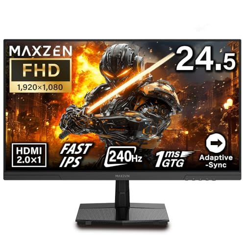 MAXZEN ゲーミングモニター 24.5インチ 240Hz FHD(1920×1080) 1080P HDMI2.0 DP1.4 FastIPS 1ms(GTG) Adaptive-Sync ブルーライトカット 非光沢 フリッカーフリー MGM25IC04-