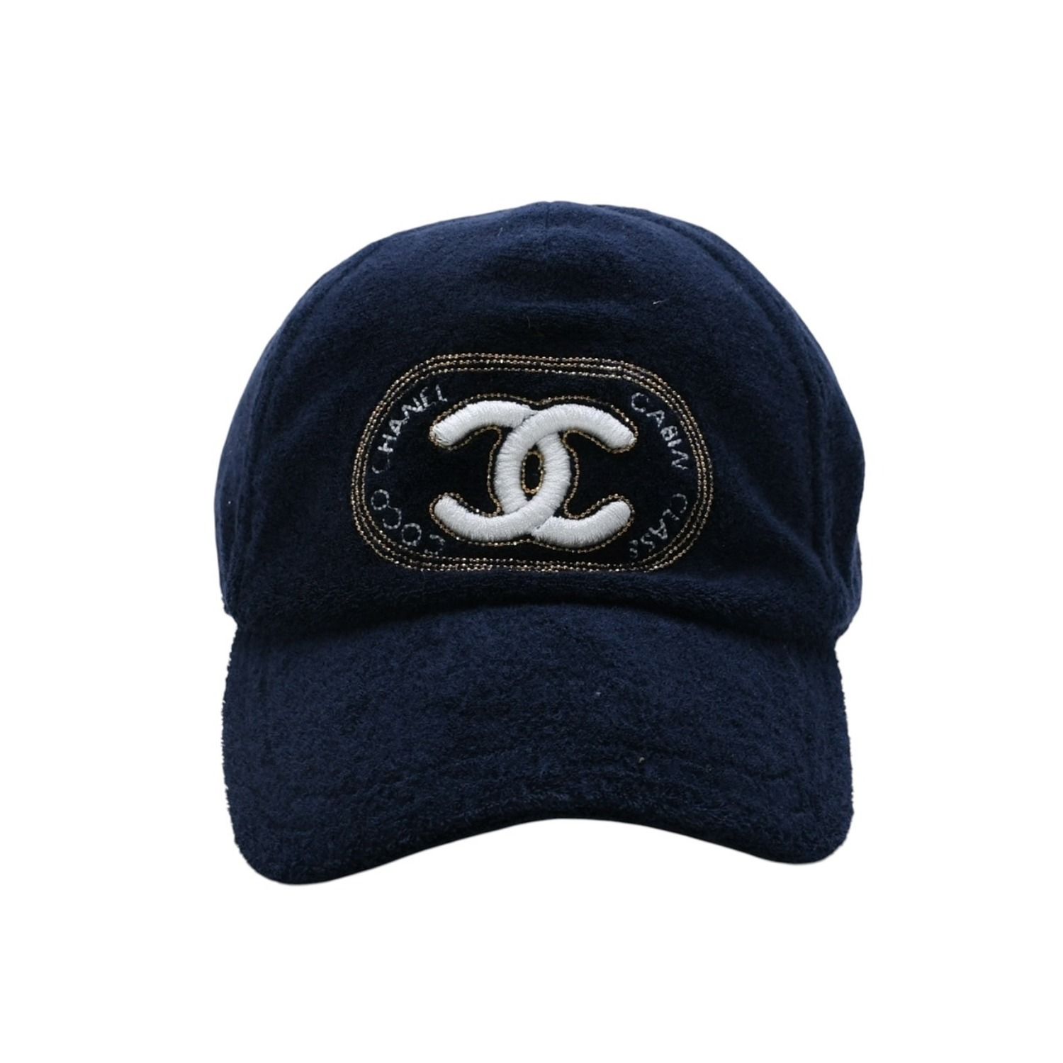 CHANEL シャネル ココマークパイルキャップ 2008クルーズコレクション COCO CABIN ネイビー キャップ ヘッドウェア Mサイズ 美品 中古 4a003234