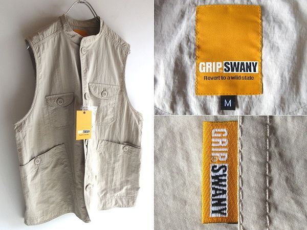 新品タグ付 GRIP SWANY グリップスワニー ロゴピスネーム ナイロン メッシュ裏地 マルチポケットベスト M グレージュ