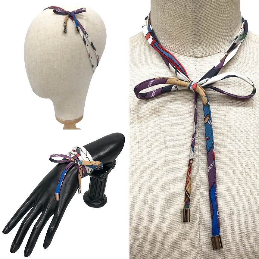 HERMES エルメス petit h プティアッシュ シルク紐 ネックレス ブレスレット ミサンガ ヘアアクセサリー 白系 aq12888
