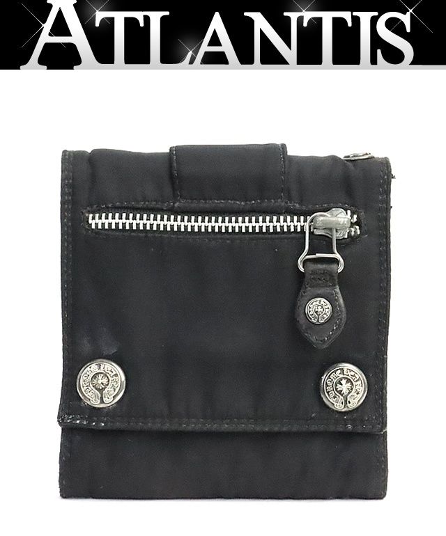 【広尾店】 クロムハーツ CHROME HEARTS ホースシューボタン ナイロン ウォレット 財布 メンズ ナイロン×レザー SV925 黒 【19261】