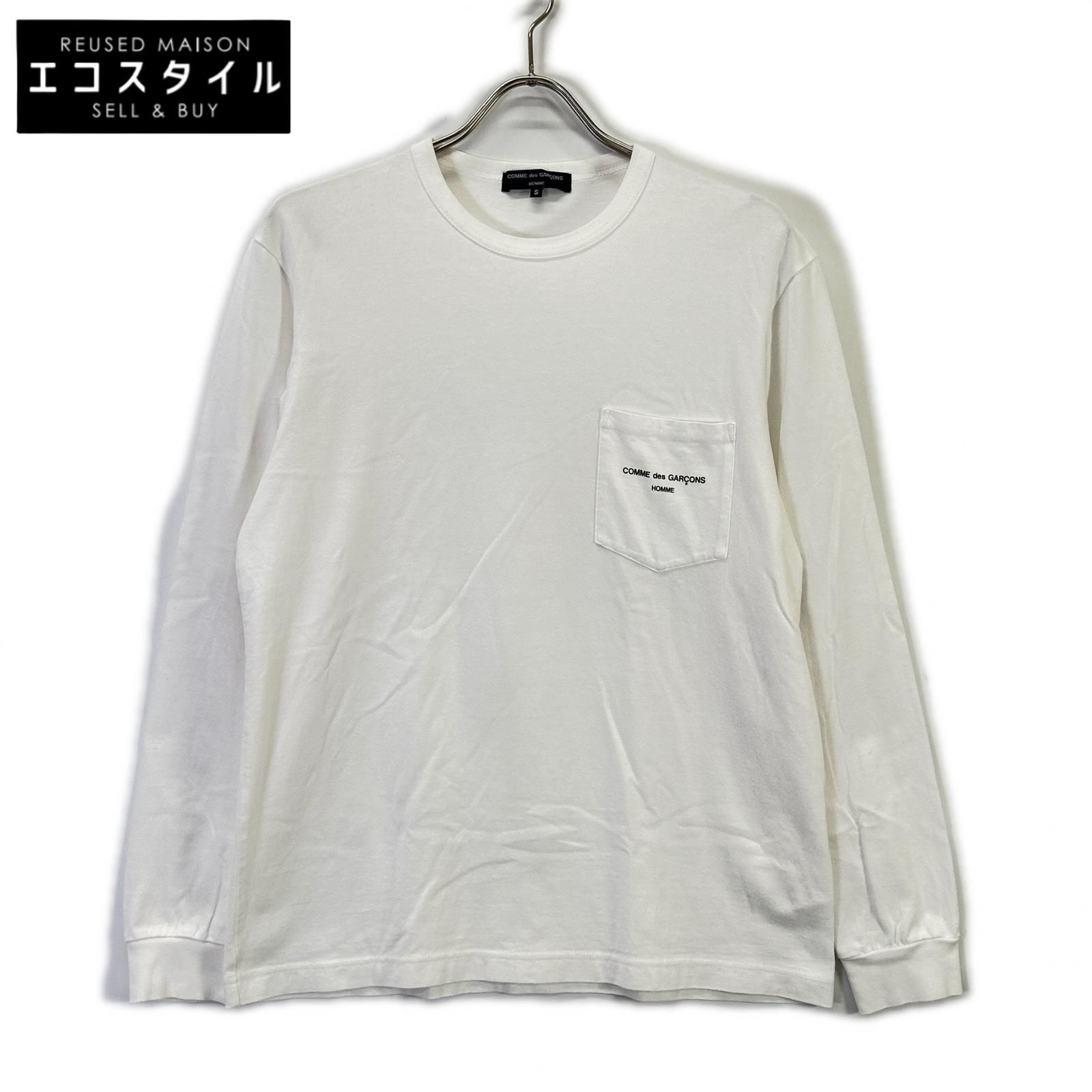 COMMEdesGARCONS HOMME　コムデギャルソンオム　HI-T010 22SS ホワイト ロゴプリントワンポケットLSカットソー　S