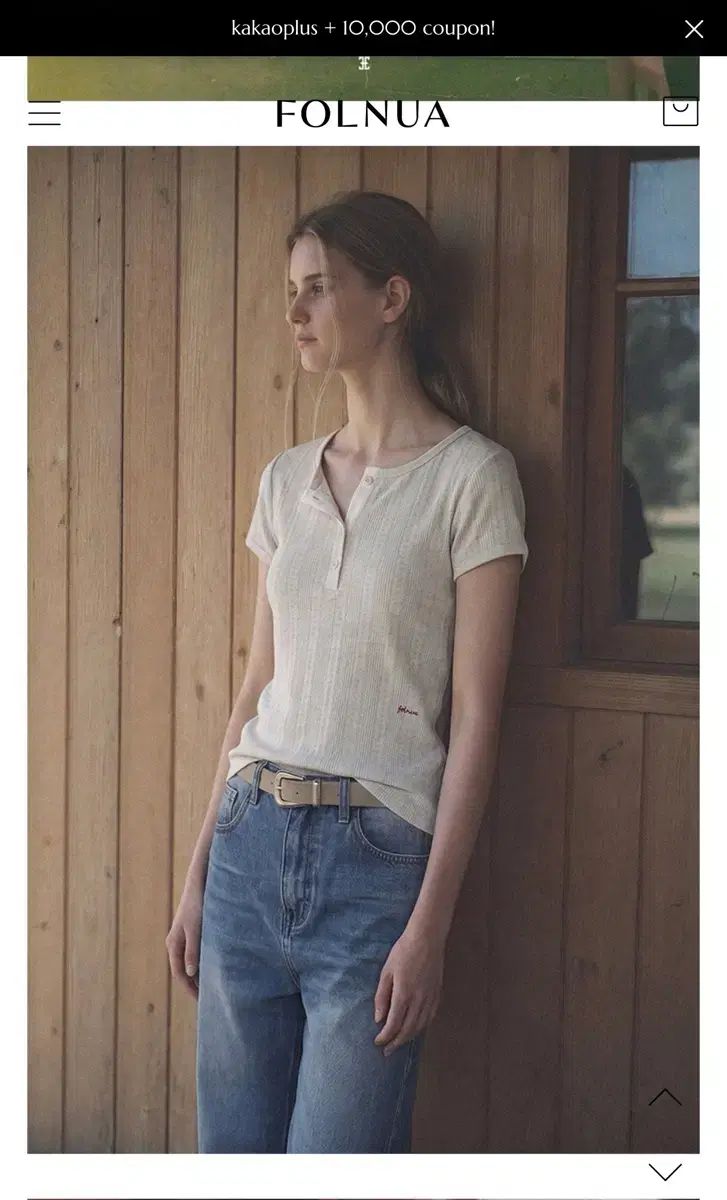 (タグ付き新品) ポールニューア ヘンリーネック Tシャツ メランジホワイト