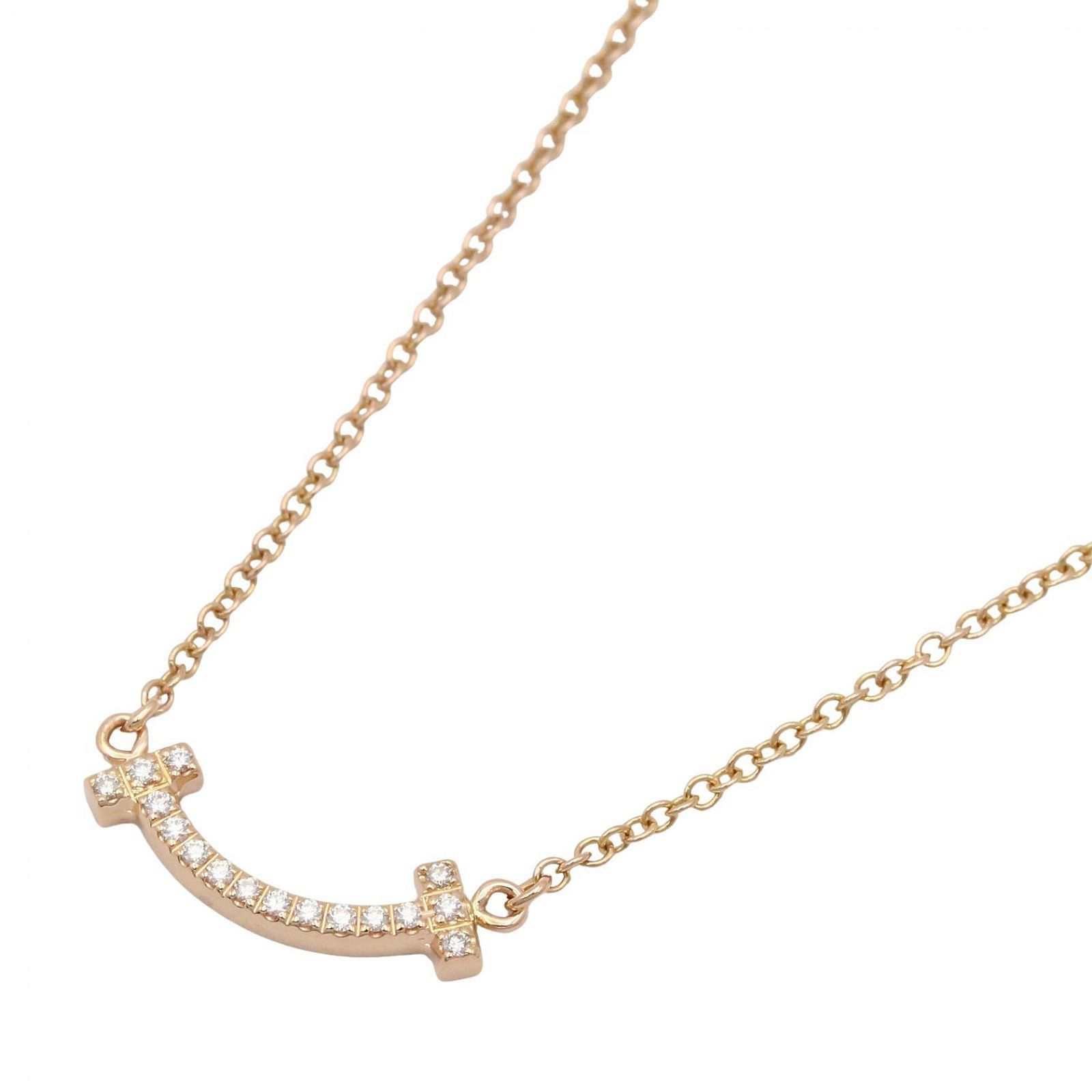 ティファニー TIFFANY＆CO ネックレス Tスマイルミニ ダイヤ ネックレス 首回40.5/46cm K18PG（ピンクゴールド） ダイヤモンド Tスマイルミニ ダイヤ ネックレス レディース