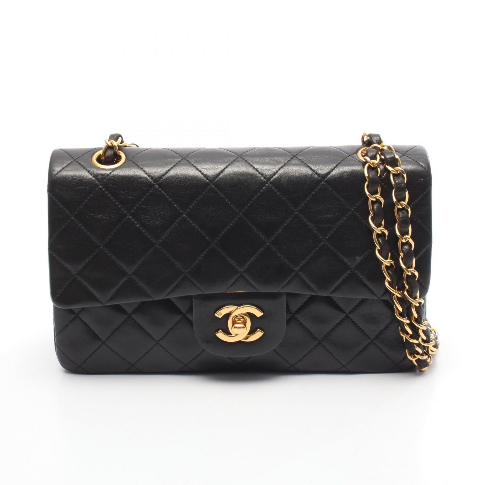 シャネル CHANEL ショルダーバッグ マトラッセ Wフラップ ブラック ラムスキン（羊革） マトラッセ ダブルフラップ チェーンショルダー レディース Used A