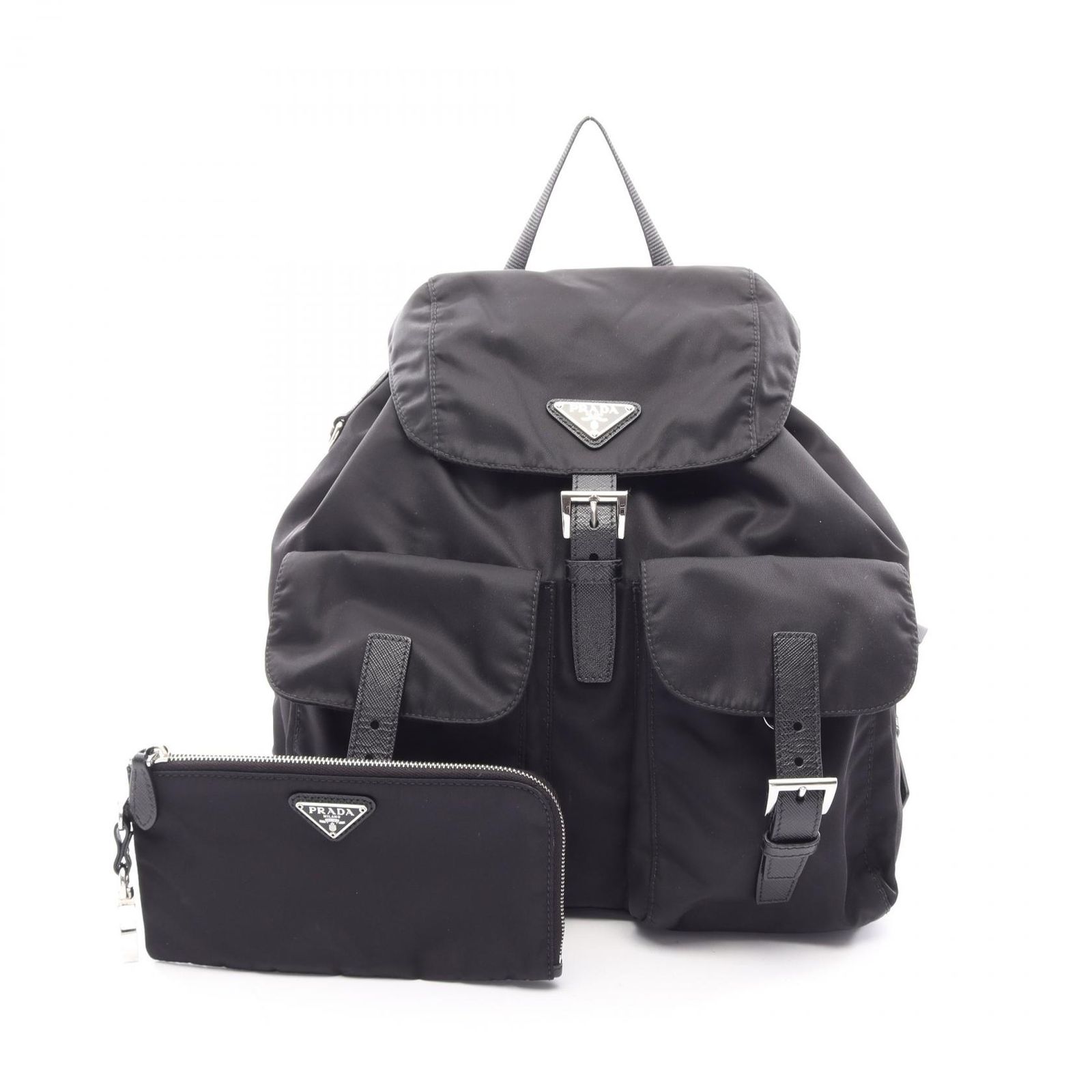 プラダ PRADA リュックサック バックパック VELA ブラック ナイロン サフィアーノレザー トライアングルロゴ ミディアム バックパック レディース Used A