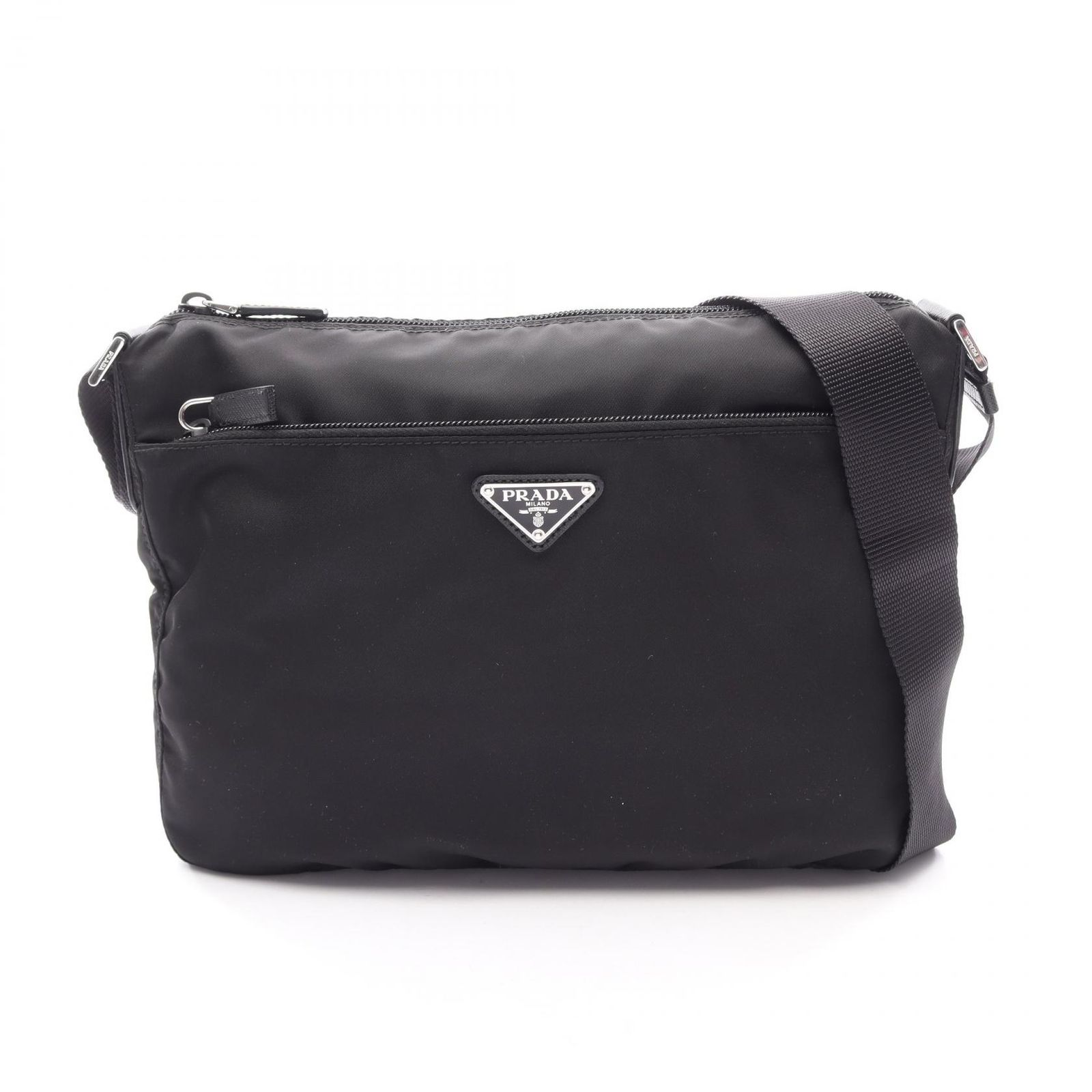 プラダ PRADA ショルダーバッグ VELA ブラック ナイロン サフィアーノレザー トライアングルロゴ ショルダーバッグ レディース Used A