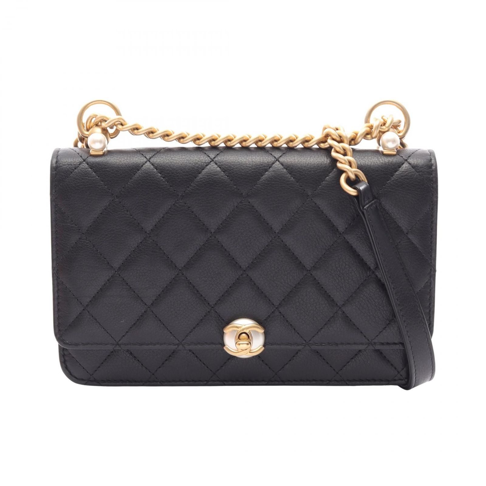 シャネル CHANEL ショルダーバッグ マトラッセ AP0862 ブラック ラムスキン（羊革） マトラッセ ココパール チェーンウォレット レディース Used A