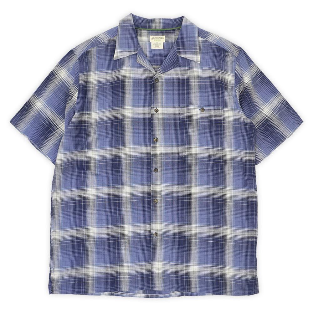 セントジョンズベイ ST JOHN'S BAY 00s 2000年代 S/S オープンカラーシャツ オンブレチェック 半袖 ボカシ シャドー USA ヴィンテージ アメリカ 古着 メンズ シャツ ネイビー系 M【中古】