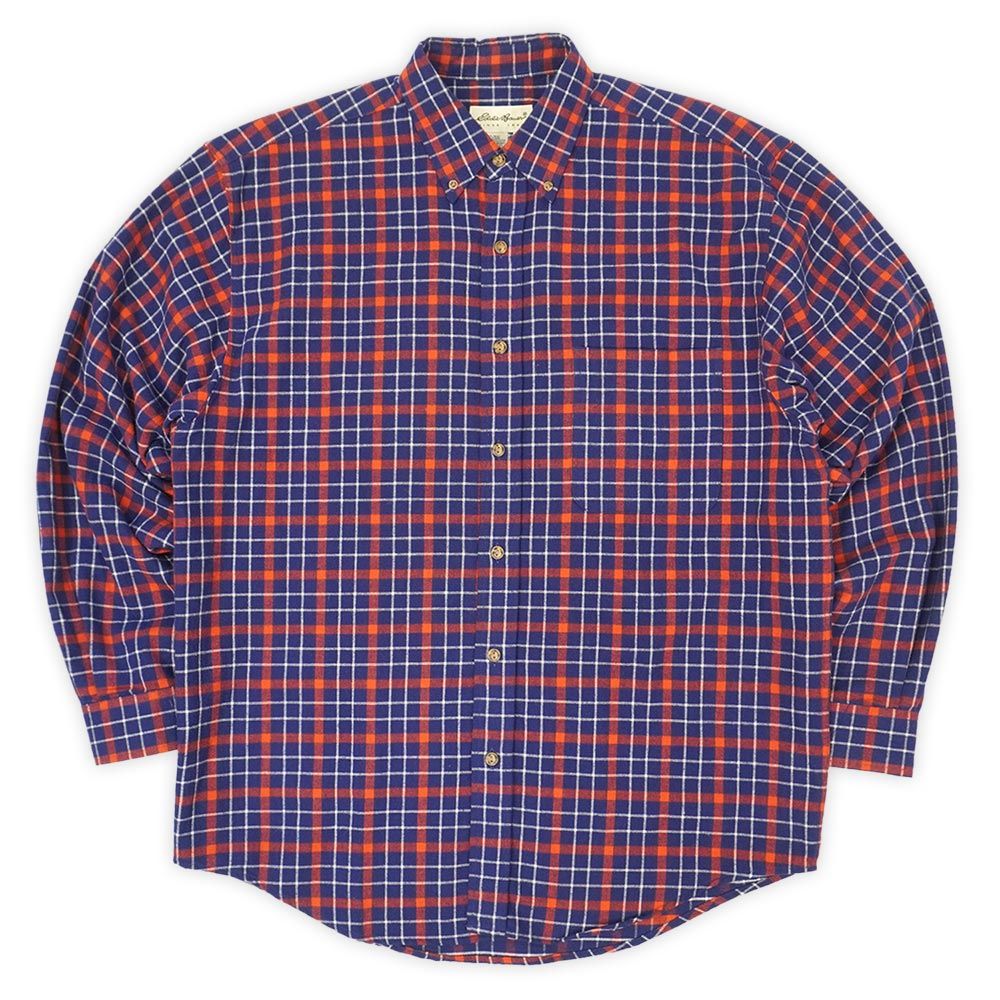 エディーバウアー Eddie Bauer 美品 90s 90年代 フランネル ボタンダウンシャツ 白タグ USA ヴィンテージ アメリカ 古着 メンズ シャツ ネイビー系 M【中古】