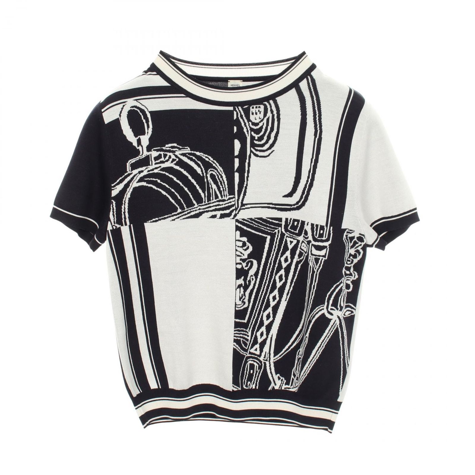 エルメス HERMES ニット EN DESORDRE FINESSE 半袖 ブラック シルク ニット レディース Used A