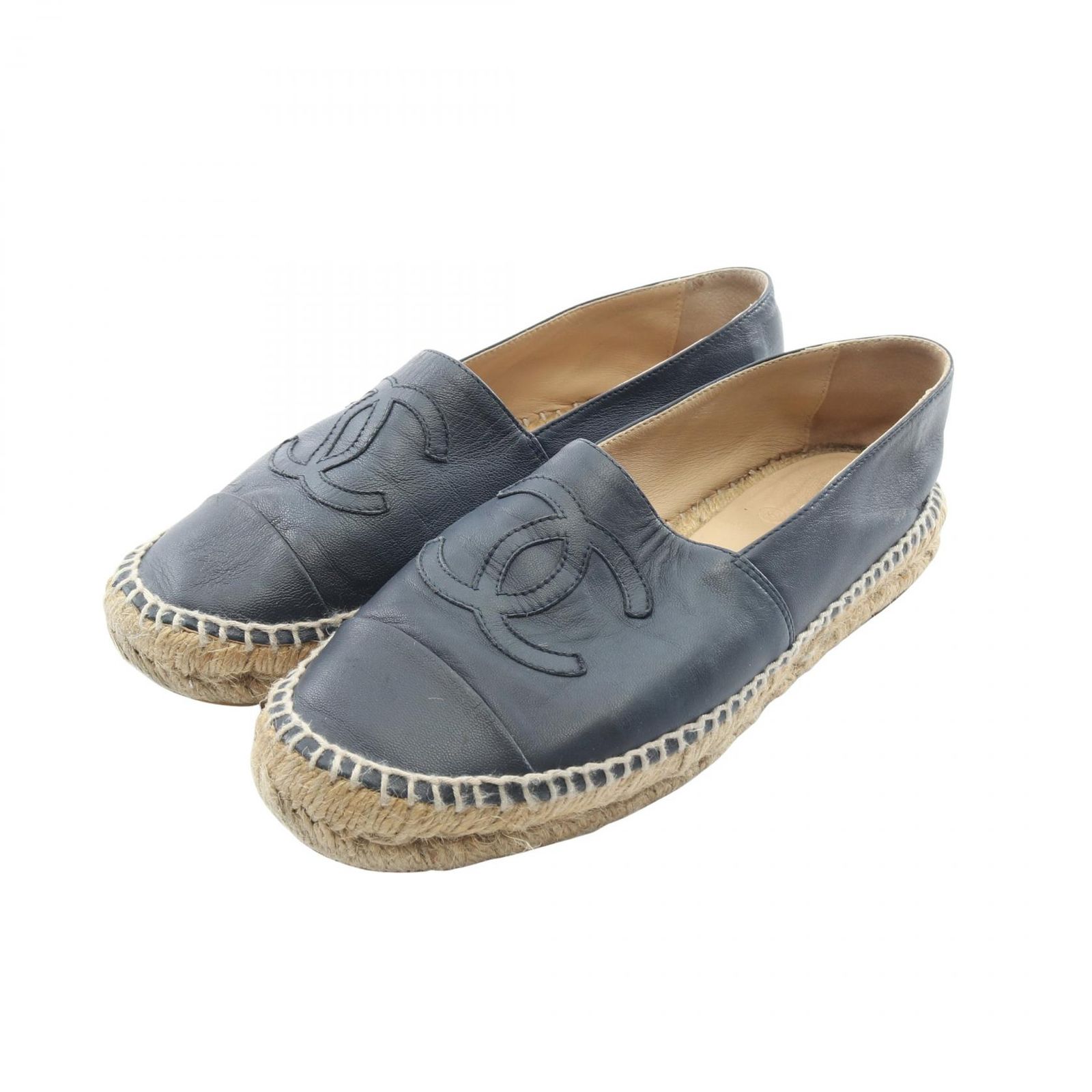 シャネル CHANEL ココマーク エスパドリーユ スリッポン レザー シューズ レディース Used B