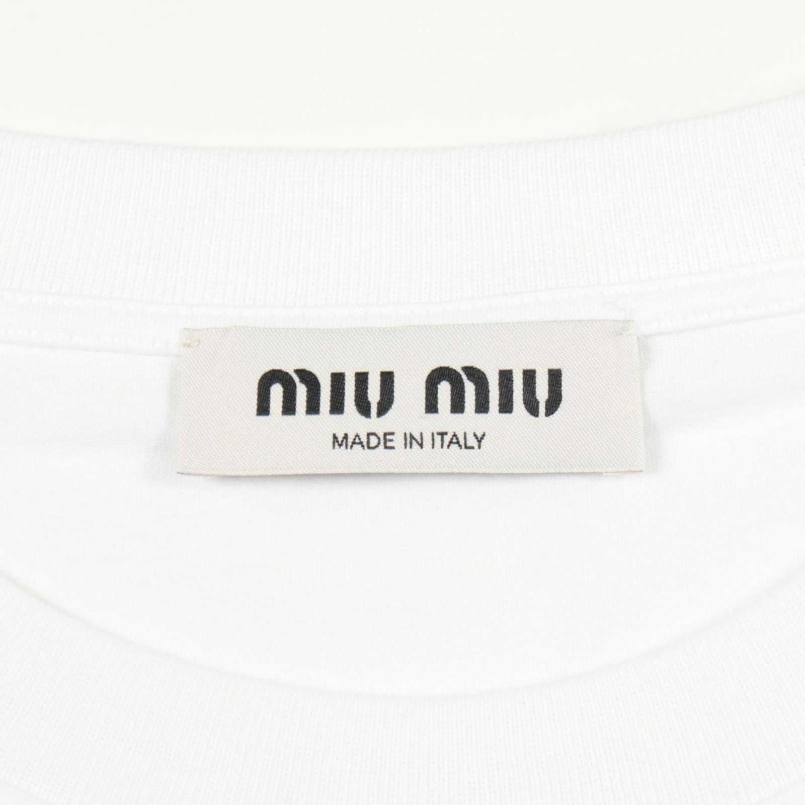 ミュウ ミュウ Miu Miu 半袖Tシャツ ロゴ刺繍 クルーネック ホワイト