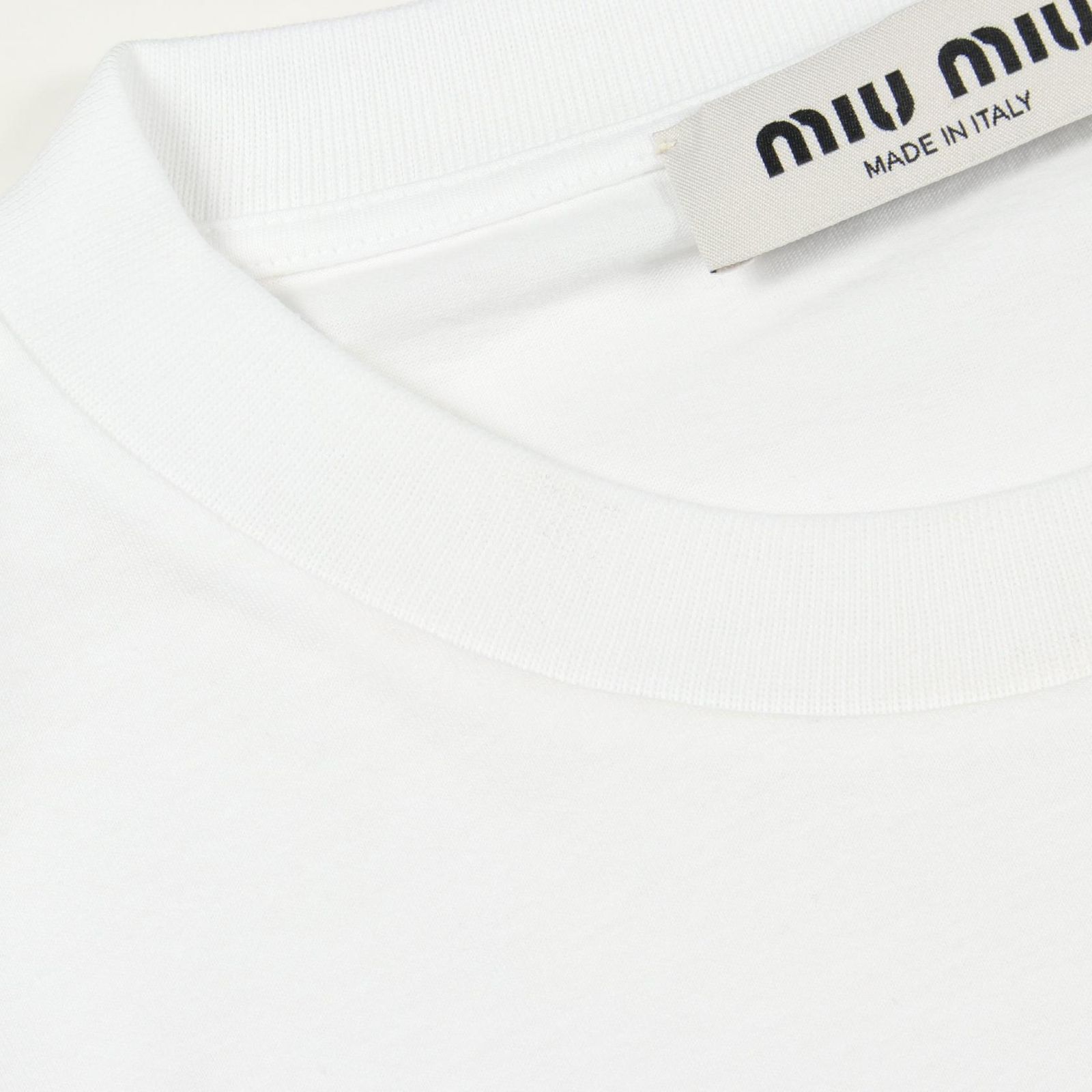ミュウ ミュウ Miu Miu 半袖Tシャツ ロゴ刺繍 クルーネック ホワイト