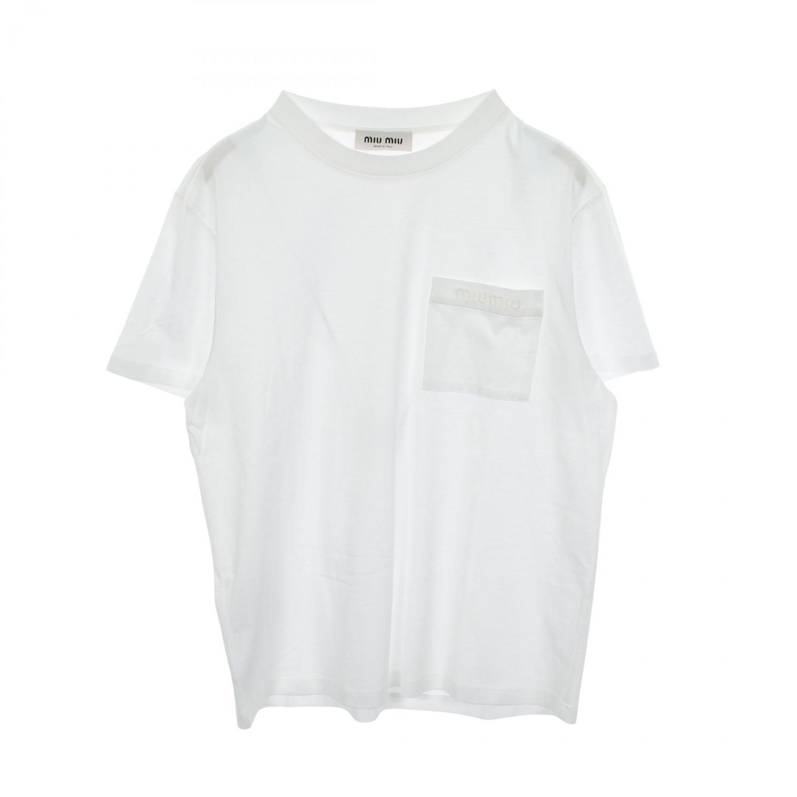 【未使用】miumiu ミュウミュウ 半袖 Tシャツ ホワイト S レディース ミュウ ミュウ Miu Miu 半袖Tシャツ ロゴ刺繍 クルーネック ホワイト