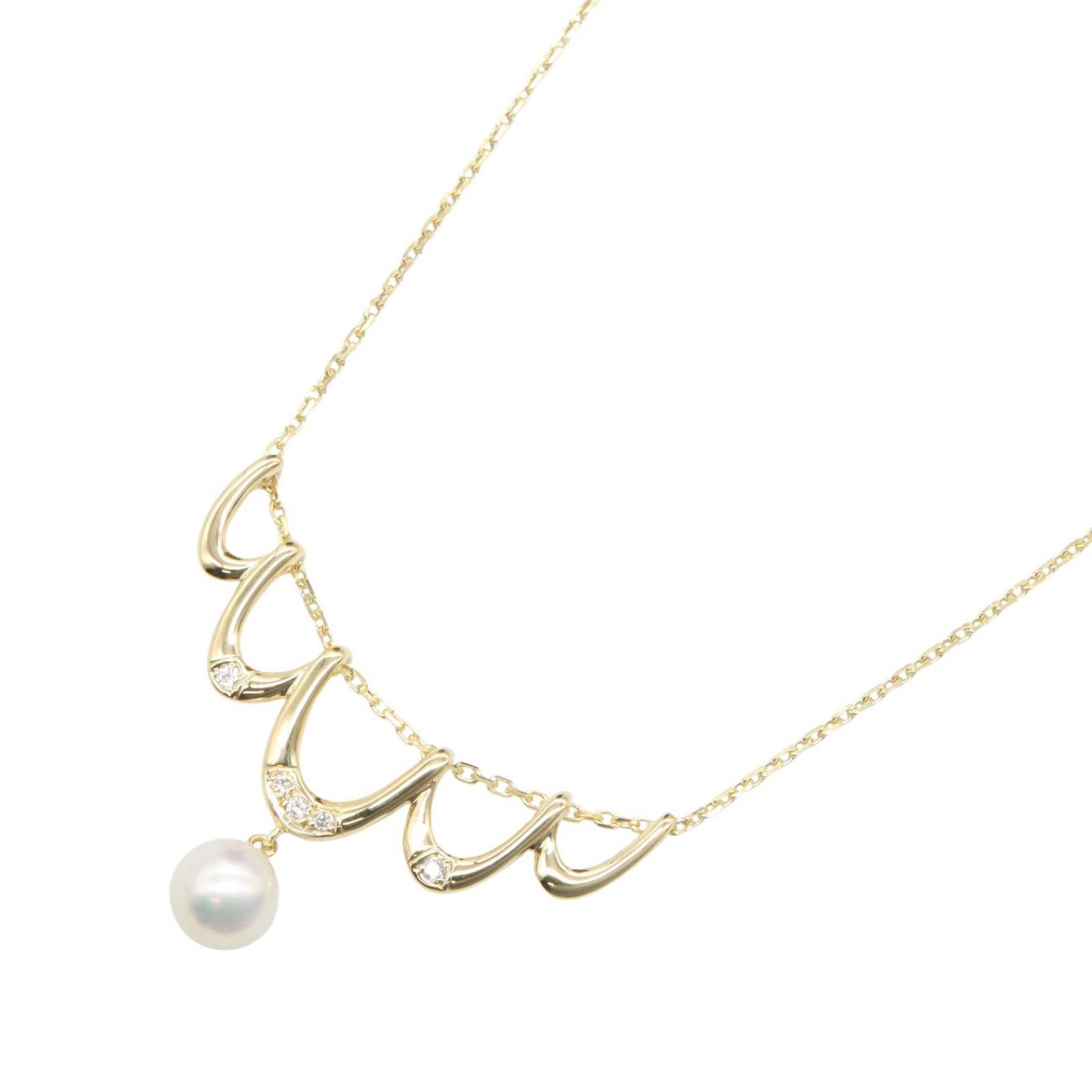 ミキモト MIKIMOTO ネックレス アコヤパール ダイヤ ネックレス 首回り47.5㎝ K18（イエローゴールド） ダイヤモンド アコヤパール ダイヤ ネックレス レディース