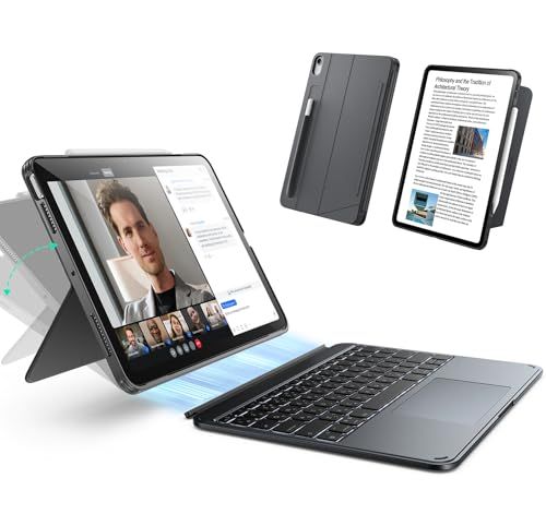 ☆新品☆ESR Shift iPad Air 13インチ M4/M3/M2 (2026/2025/2024) 用キーボード付きケース、マグネット脱着式キーボード、縦向き／横向きモード対応、大きいトラックパッド バックライトキー、ダークグレー 78a4a62f