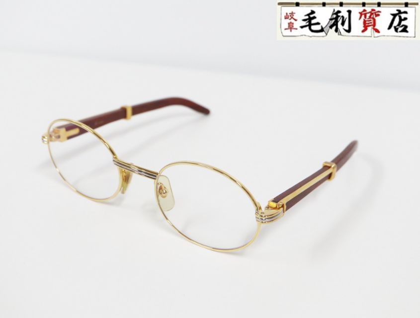 カルティエ Cartier ウッドテンプル オーバルフレーム トリニティ ヴィンテージ メガネ 美品 アイウェア