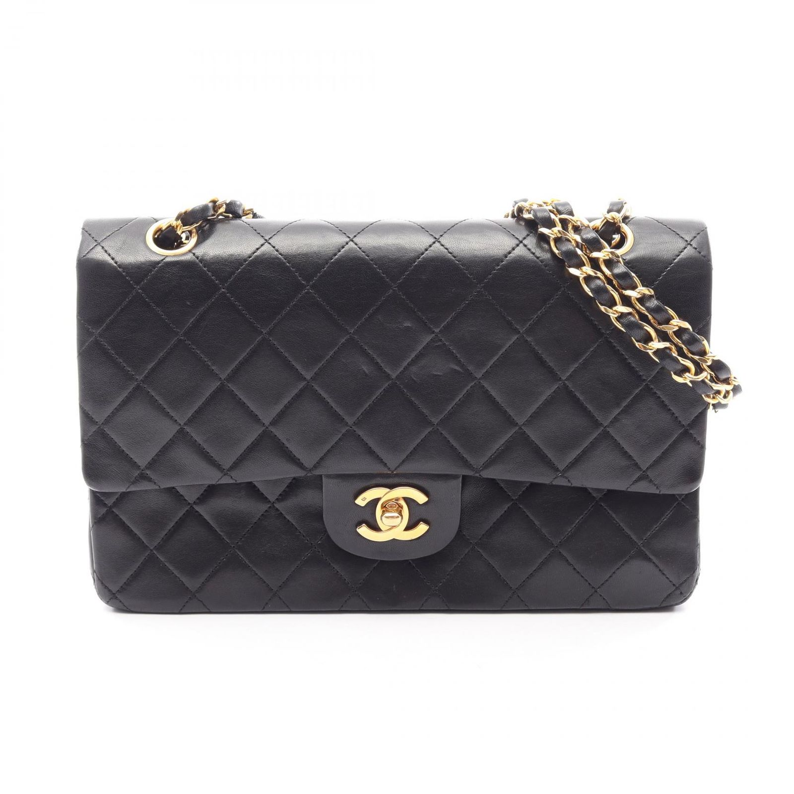 シャネル CHANEL ショルダーバッグ マトラッセ Wフラップ ブラック ラムスキン（羊革） マトラッセ ダブルフラップ チェーンショルダー レディース Used B