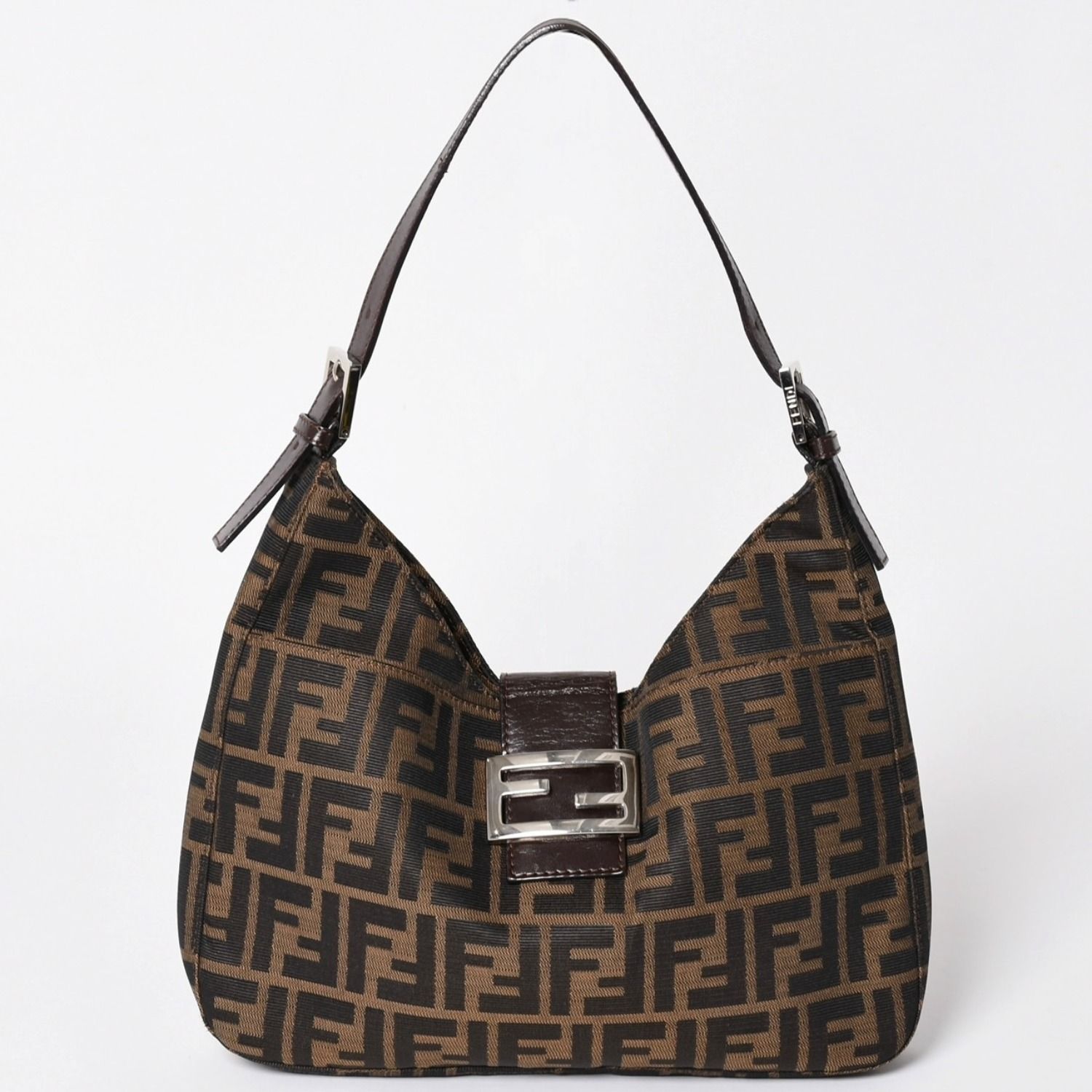 極美品 FENDI フェンディ Shoulder Bag ショルダーバッグ ズッカ キャンバス レザー シルバー金具 中古 4a003043