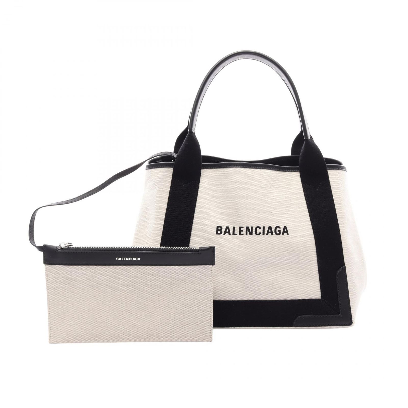 バレンシアガ BALENCIAGA トートバッグ NAVY CABAS S ネイビーカバ 339933 ナチュラル/ブラック キャンバス レザー ネイビーカバ S レディース Used A