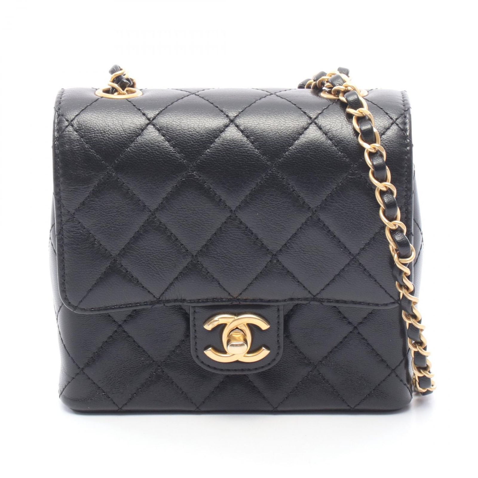 シャネル CHANEL ショルダーバッグ マトラッセ スモールフラップ ブラック レザー マトラッセ スモールフラップ チェーンショルダー レディース Used A