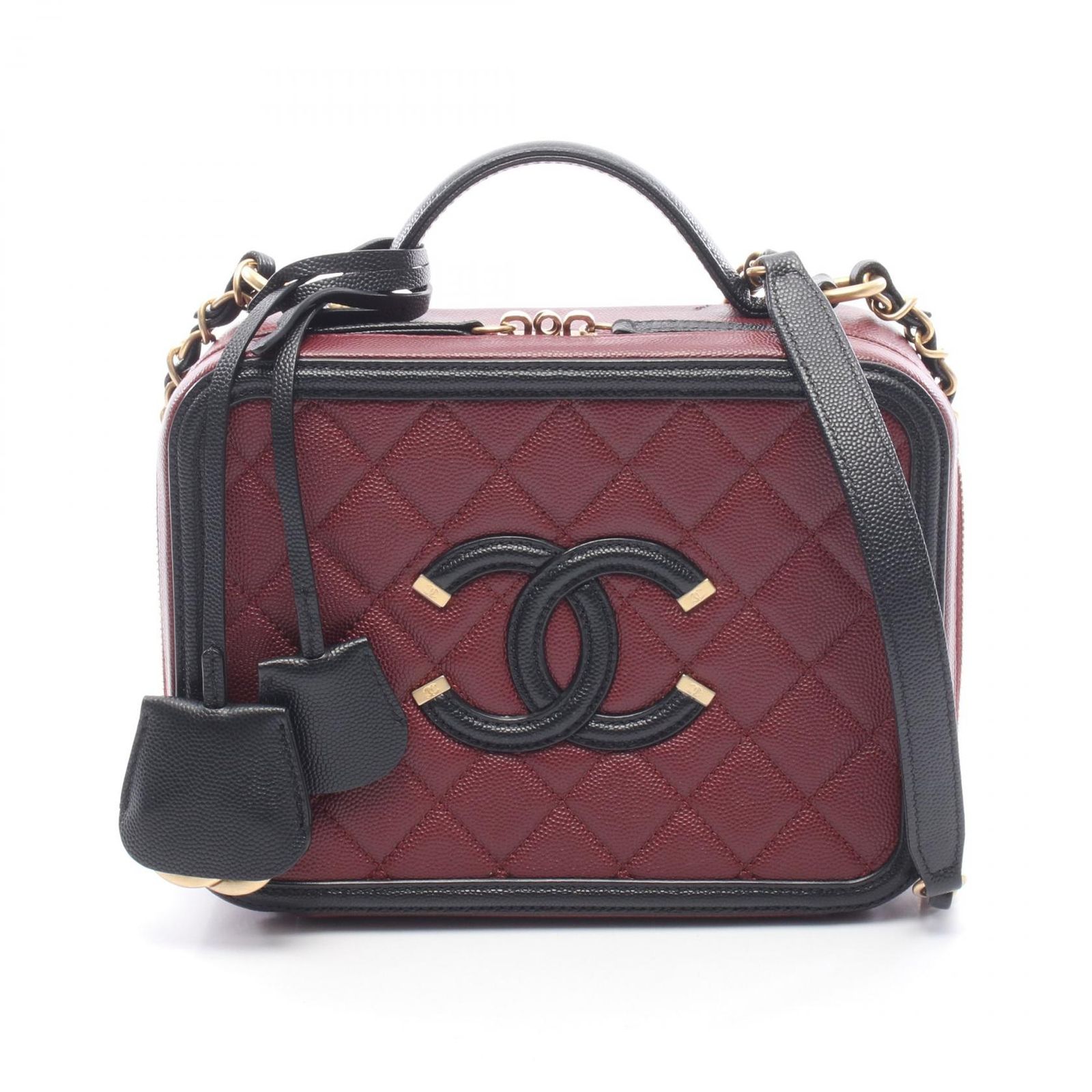 シャネル CHANEL ショルダーバッグ CCフィグリー スモール バニティバッグ 2WAY A93342 ワインレッド キャビアスキン(グレインドカーフ) CCフィリグリー マトラッセ バニティ チェーンショルダー