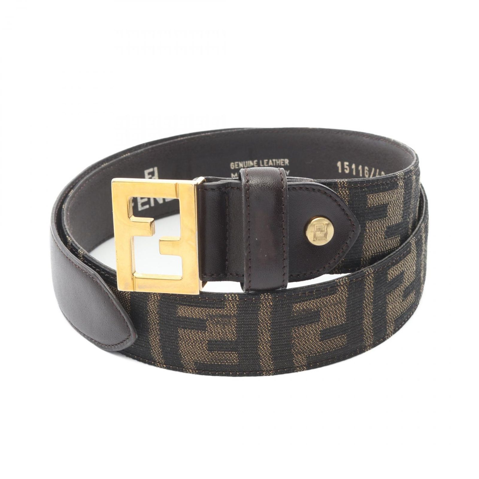 フェンディ FENDI ベルト ズッカ ゴールド金具 キャンバス レザー ベルト レディース Used B