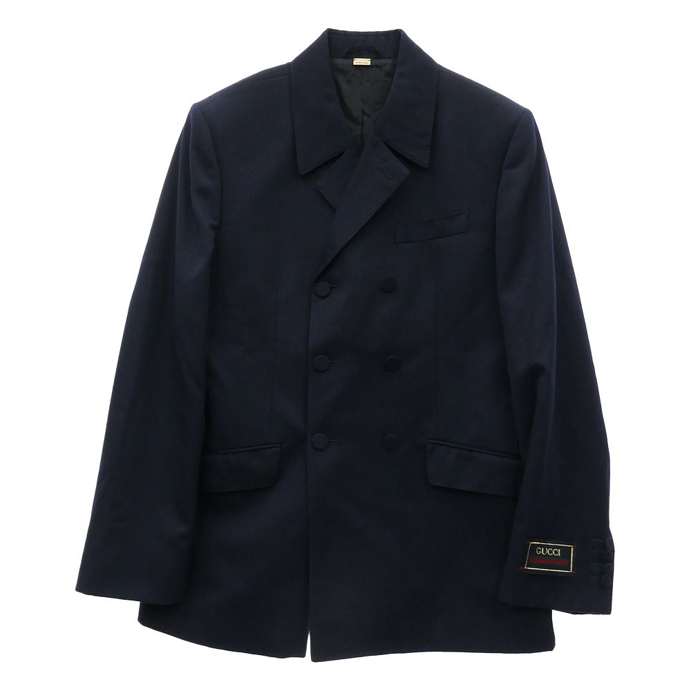 GUCCI グッチ 736770 ZAMID イタリア製 ダブルブレスト テーラード ジャケット ネイビー系 48【美品】【中古】 46,048円