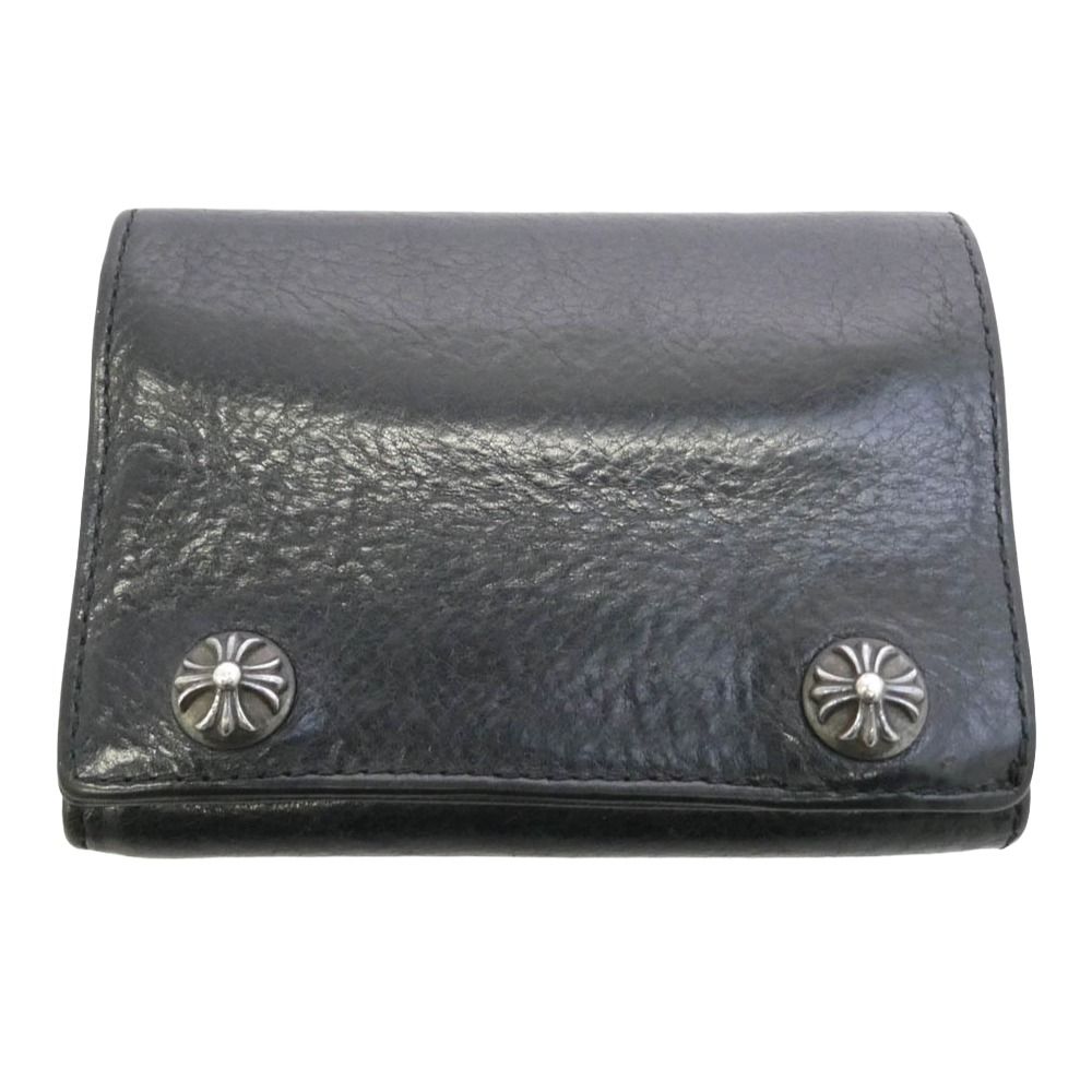 CHROME HEARTS クロムハーツ（原本無） 3FOLD 3フォールド クロスボール レザー ウォレット 三つ折り財布 ブラック系【中古】