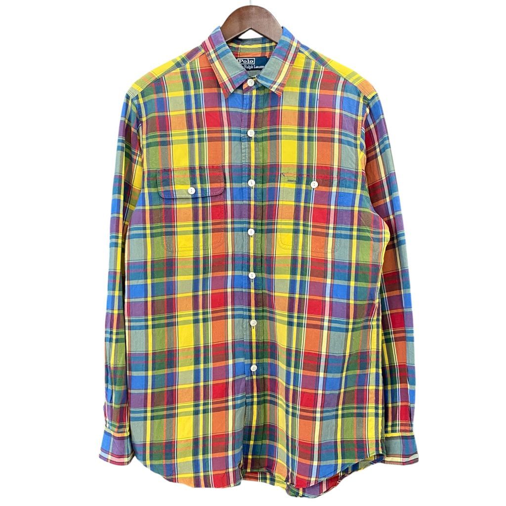 Polo by Ralph Lauren ポロラルフローレン マドラスチェック リネン シルク 長袖シャツ マルチカラー サイズ M No.S299