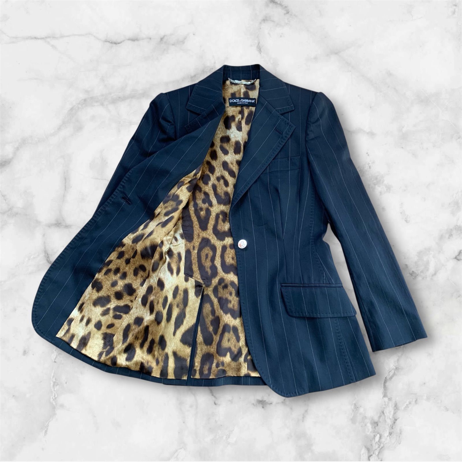 DOLCE & GABBANA ドルチェ&ガッバーナ レオパード裏地 ジャケット ストライプ 38 イタリア製