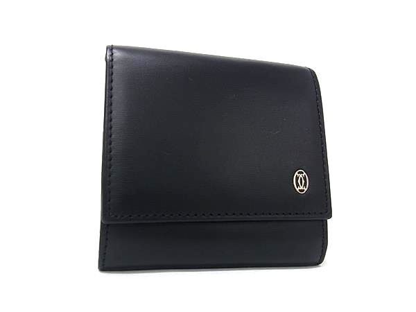 CARTIER カルティエ コインケース パシャ ブラック系 レザー メンズ シルバー金具 美品