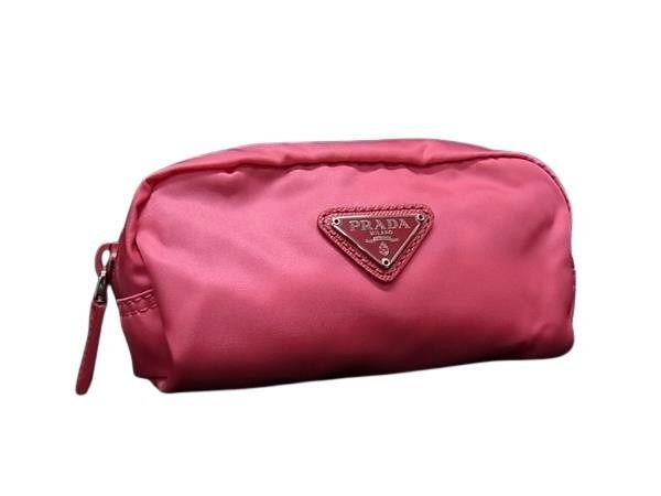 PRADA プラダ ポーチ トライアングルロゴ 1N0175 ピンク系 テスートナイロン×サフィアーノレザー レディース 美品