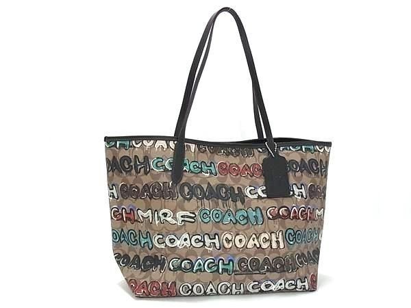 COACH コーチ トートバッグ ミント＆サーフ Mint+Serf コラボ CM093 ブラウン系×マルチカラー PVC×レザー レディース 超美品