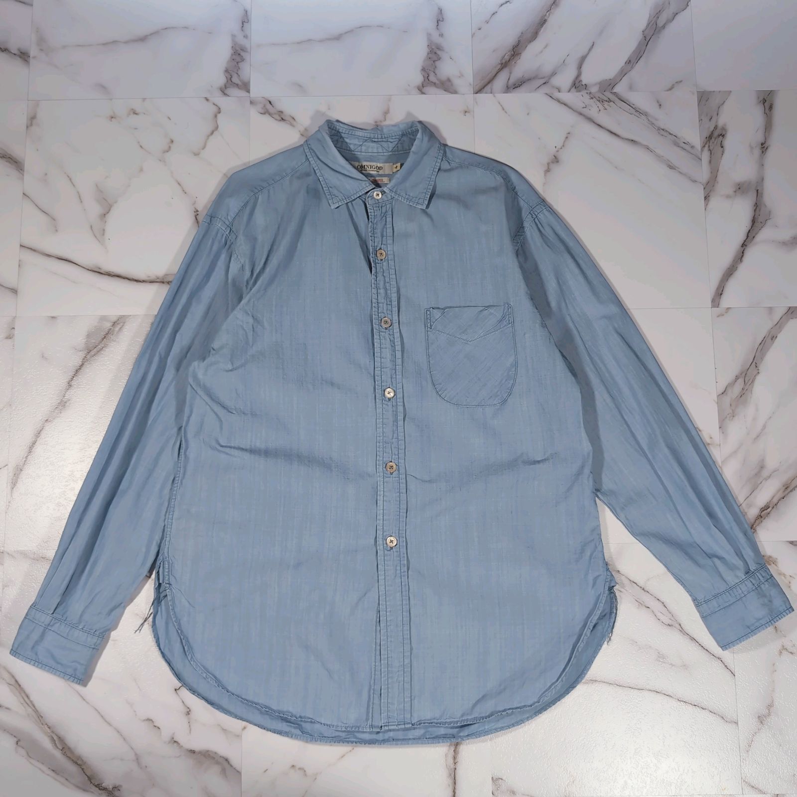 20SS OMNIGOD シャンブレー オフィサーシャツ 4(XL) ライトブルー