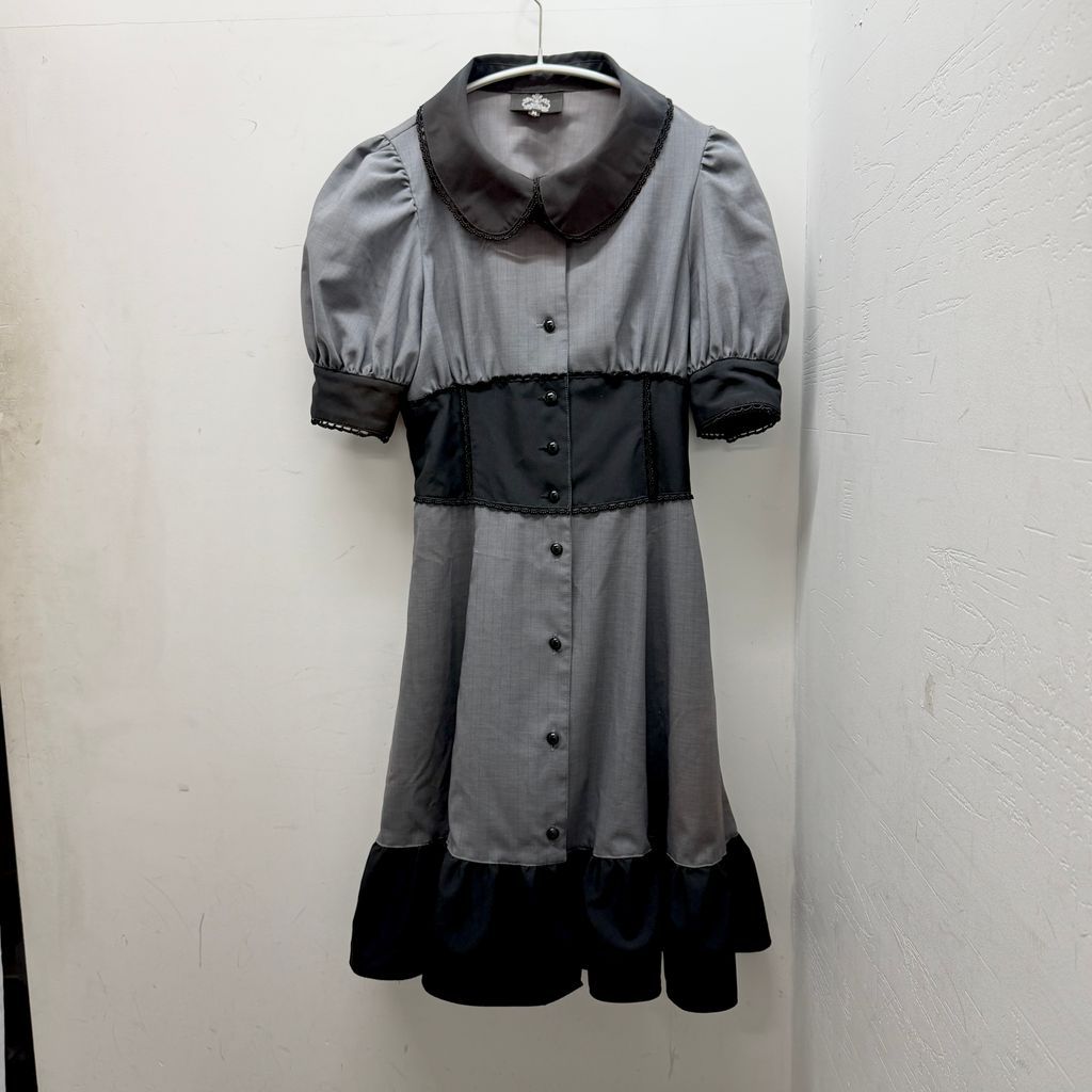 MIHO MATSUDA ミホマツダ Lace Trim Puff Sleeve Dress ドレス グレー size:M【中目黒05】