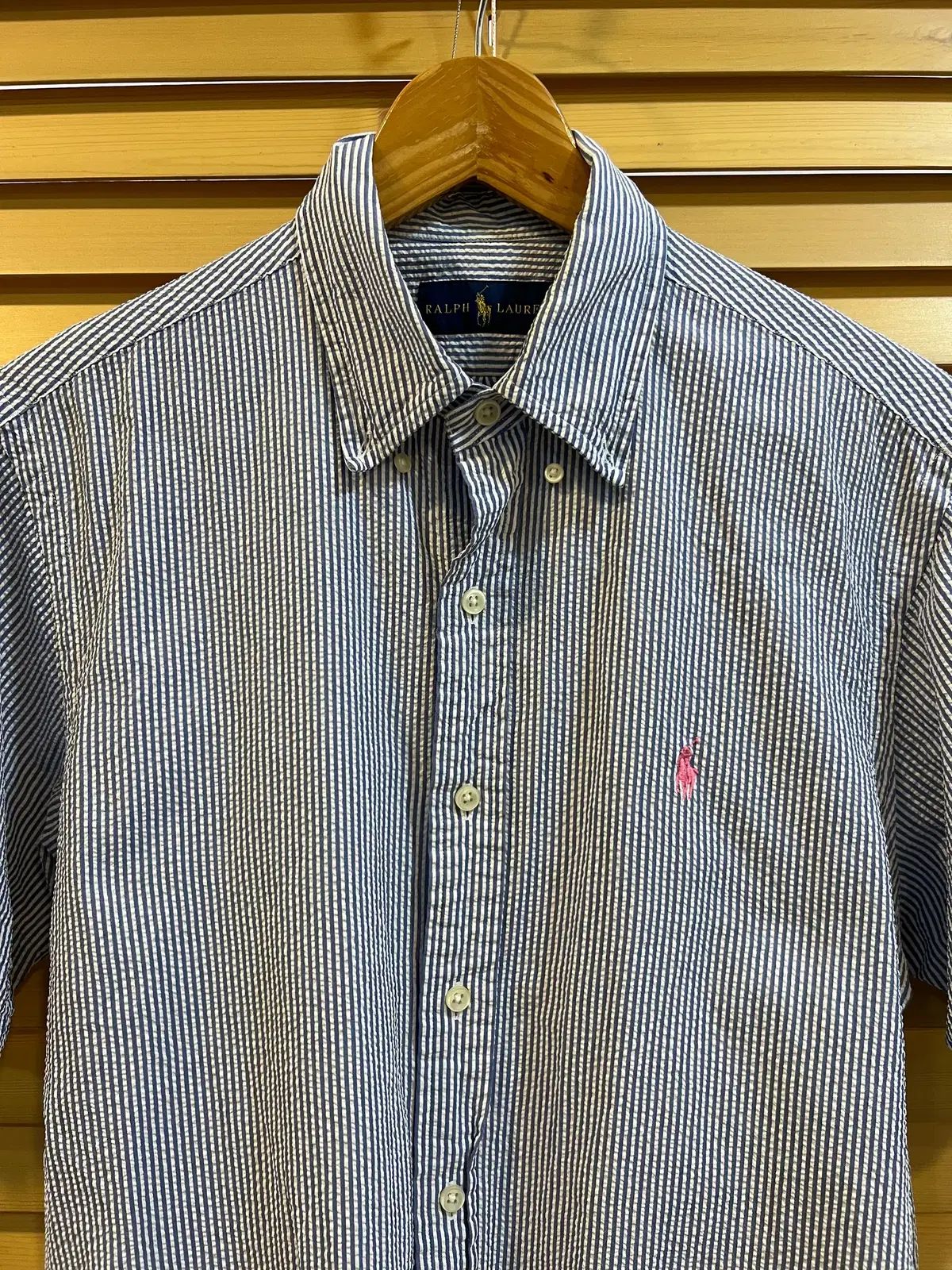 POLO RALPH LAUREN(ポロラルフローレン) メンズ ブルー ストライプ シアサッカー 半袖 シャツ M