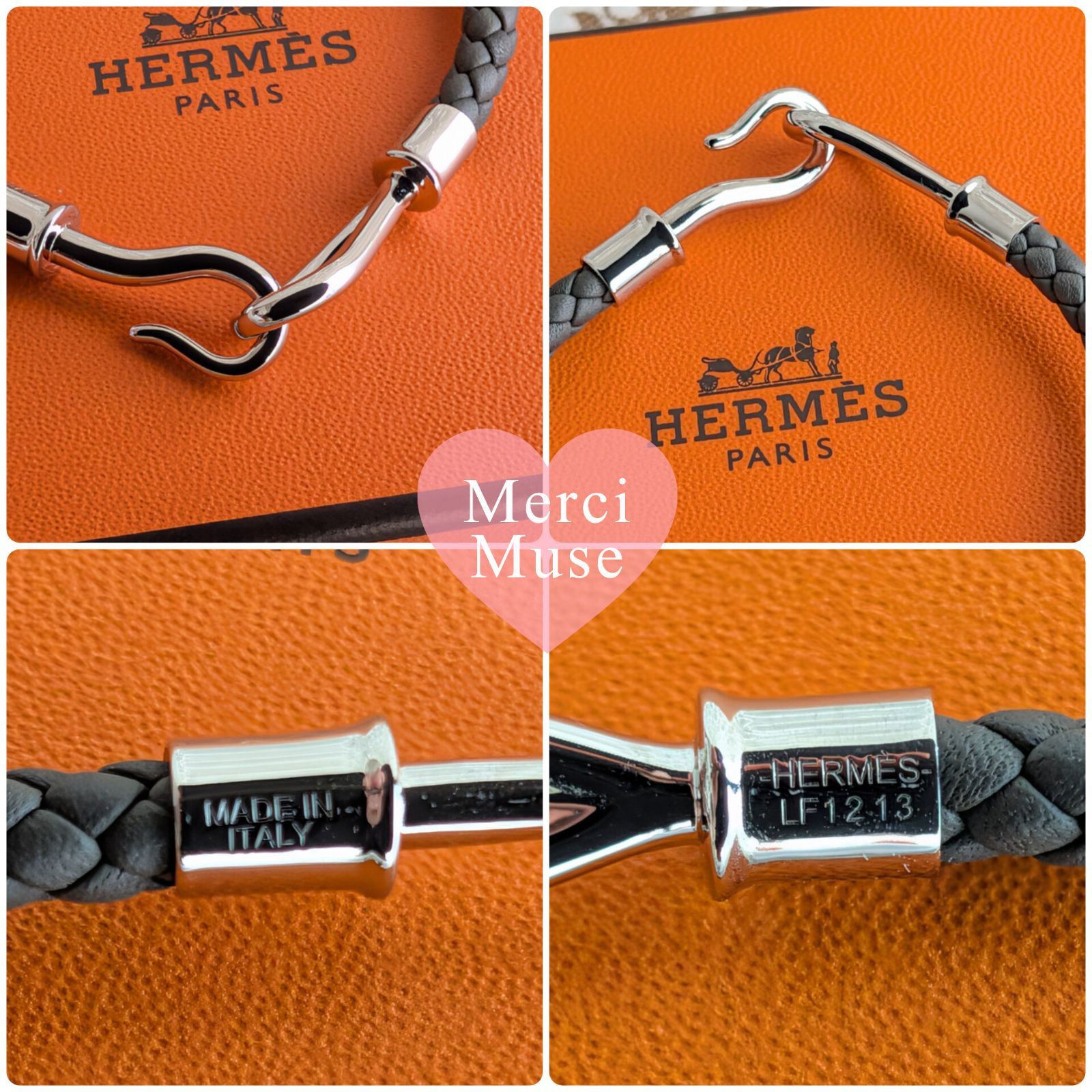 ❤未使用品❤ジャンボ編み込みブレスレット ダークグレーxシルバー 